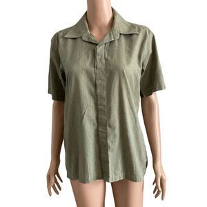 Vintage Xact Shirt Mens Large Olive Green Casual Button Down Lightweight